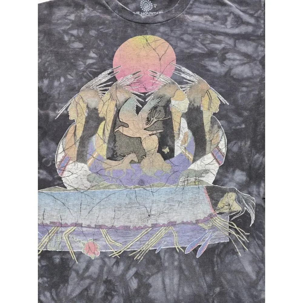 The Mountain Tribal Indian Animals Black Tye Dye T Shirt Mens Size S 100% Cotton - Picture 2 of 8